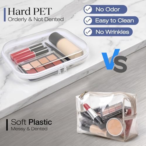 3 Pack Clear Hard Shell Zipper Case, Large Diaper Bag Organizer | Transparent, Double Zipper, Anti-Deformation, Electronics Cosmetics Toy Storage, Travel Makeup Toiletry Bag