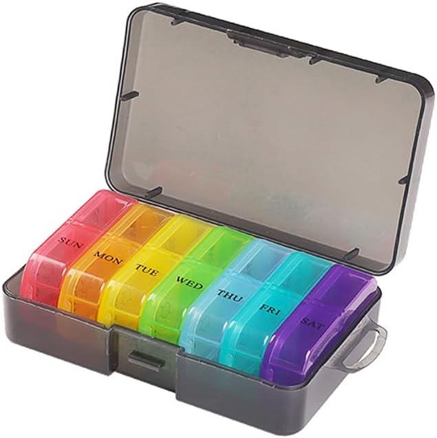 Travel Weekly Pill Organizer Case, 14 Compartments Travel Pill Box | Dispenser, Portable Daily Pill Container for Carry Storage Medicine, Vitamin, Supplement, Fish Oil, Cod Liver Oil, Capsules