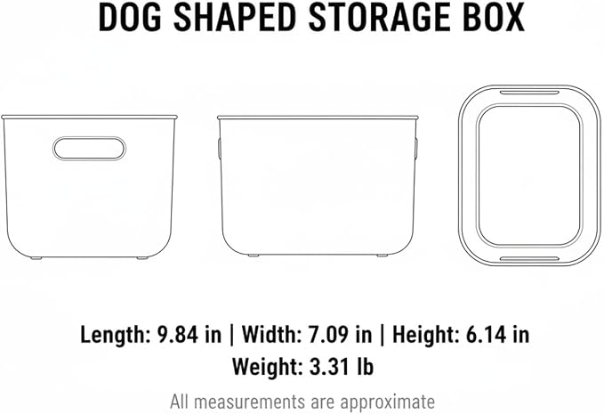 Dog Shaped Storage Bin with Lid and Handle, Decorative PP Plastic Organizer Box for Home, Office, and Craft Supplies