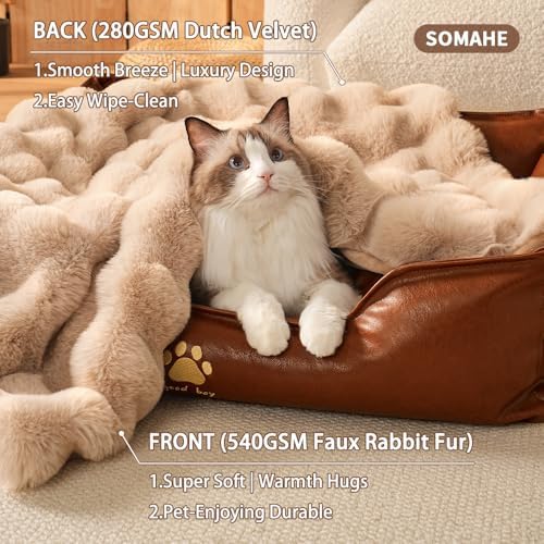 SOMAHE Soft Faux Fur Cat Blanket, Washable, Small 22x18 Latte Coffee