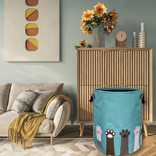 Cat Dog Paw Laundry Basket Foldable Oxford Cloth Hamper 18.9 x16.5"