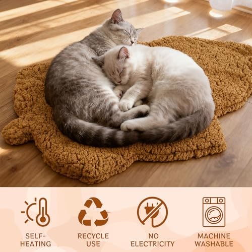 3 Pack Self Warming Pet Bed Leaf Shape Self Heating Cat Dog Mat Washable Thermal Sleeping Pad for Indoor Outdoor Hedgehog, Bunny, Sugar Glider, Rat, Chinchilla(Orange,Medium-18 x24)