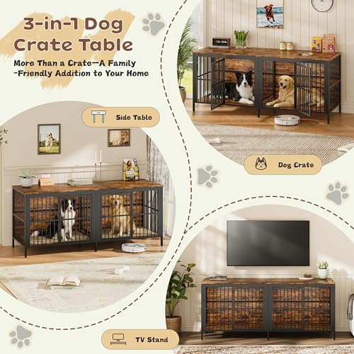 Pet Dog Poultry Cage, Outdoor Chicken and Livestock Cage, Hamster | 3-in-1 furniture: dog crate, TV stand, side table. Heavy-duty steel & particleboard. 150LBS top/bottom load. Escape-proo