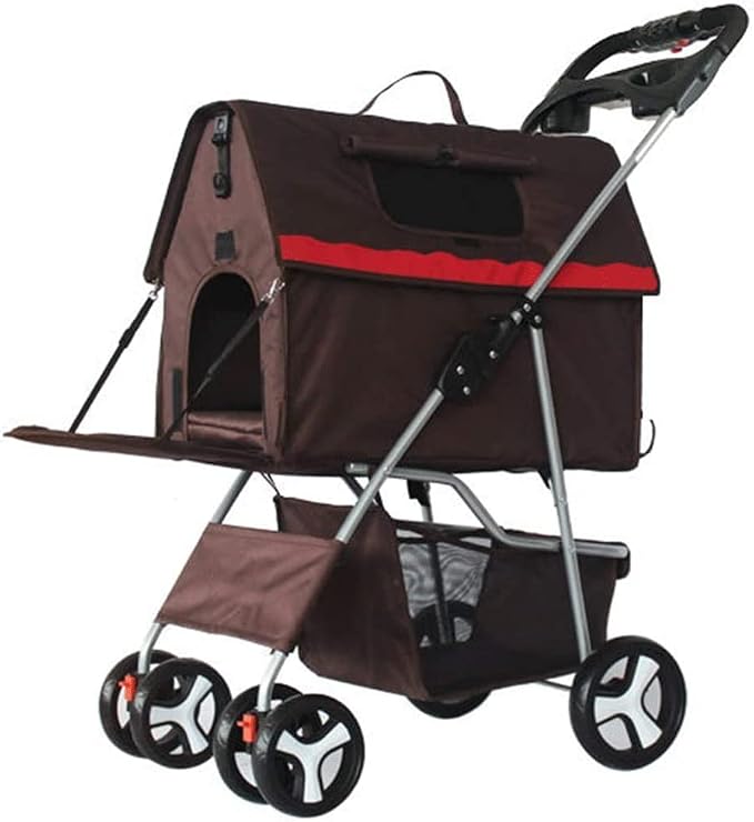 Double Dog Stroller Pet Stroller Travel Stroller Sitting Lying Foldable Lightweight Cart Cat Dog Carriers Bag (A) (B)