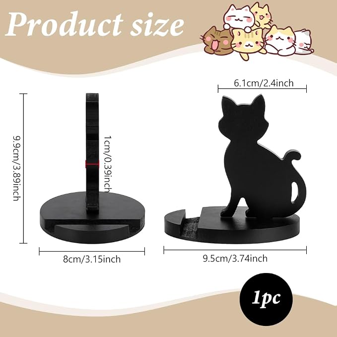 NBEADS Cell Phone Tablet Wooden Stand, Animal Phone Holder Cat Decorative Smartphone Desk Holder with Non-Slip for Various Models of Mobile Phones and Tablets, Black