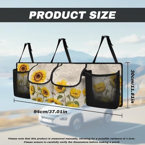 Dreaweet Sunflower Trunk Organizer for Car Women Cute Car Storage Accessories Interior Trunk Organizers Back Seat Hanging Storage with 4 Large Pockets,Hanging Trunk Organizer for SUV Car Sedan