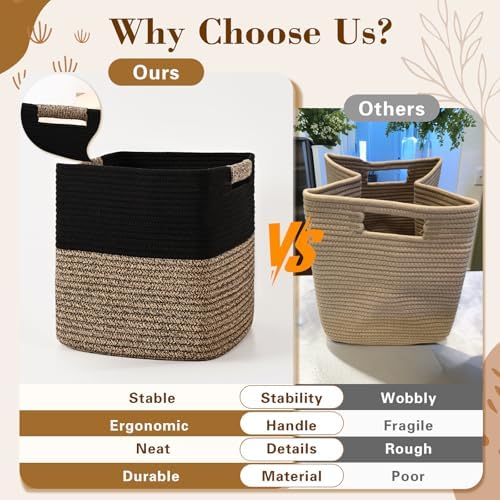 12 Inch Storage Cubes, 3 Pack Cube Storage Bins for Organizing, Cotton Rope Woven Baskets for Shelves, Bathroom, Kids Room, Closets, Baby Nursery