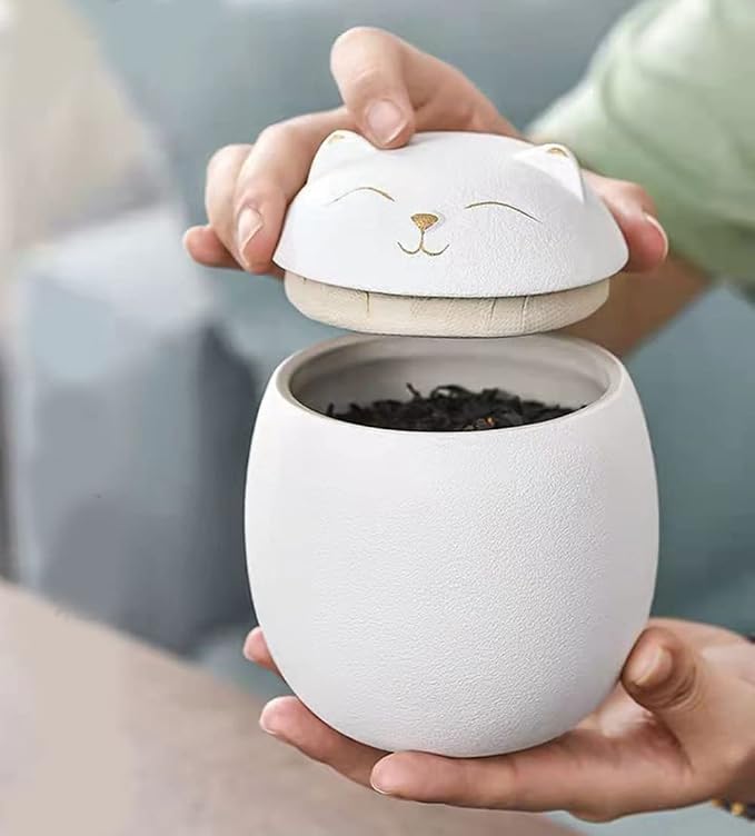 Ceramic Jar Cat Candy Dish Sugar Bowl Storage Jar Canister with Seal Lid