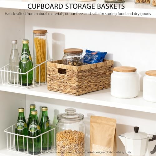 KINGWILLOW Woven Natural Water Hyacinth Rectangular Organizer Basket, Small