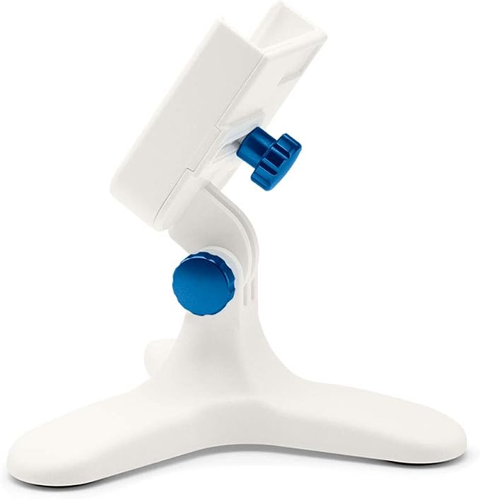 WeatherTech DeskFone in White - Adjustable, Universal Cell Phone Holder Mount Stand for Desk, Counter, Table - Tripod Design for iPhone & Smartphone Charging - Royal Blue Metal Knobs