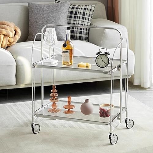Gold Folding Bar Cart with Wheels, Home Serving Trolley for Drinks, Coffee & Tea, Rolling Beverage Storage Kitchen Party Use