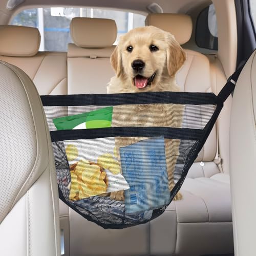 Car Mesh Organizer, Between Seat Car Organizer, Barrier of Backseat Pet Kids, Universal Car Interior Accessories Net Pocket Vehicle Mesh Organizer Suitable for Most Cars, SUVs (Black)