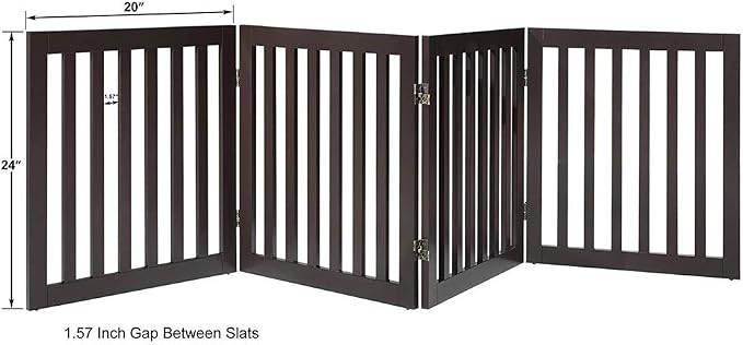 unipaws 24”H Free Standing Pet Gate for Dog Cat, 80”Wide Wooden Dog Gates | Foldable Pet Fence for Doorway, Stairs, Step, Expandable Doggy Barrier, Indoor Use