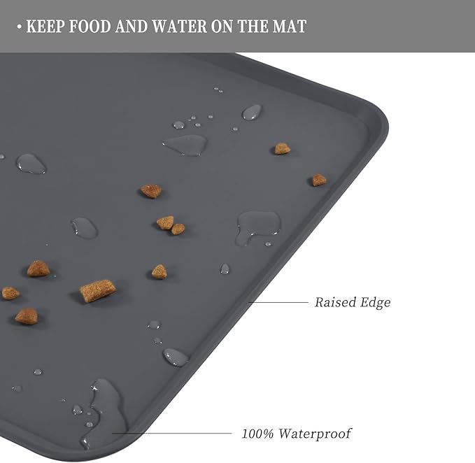 Reopet Waterproof Pet Feeding Mat, Non-Slip Silicone Placemats for Dog Cat Food and Water Bowl, High Raised Edges to Prevent Spills and Protect Floors
