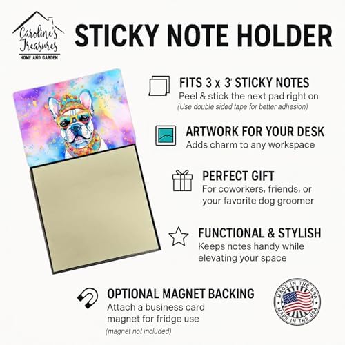 Caroline's Treasures French Bulldog Hippie Dawg Sticky Note Holder Refillable Dispenser Self-Sticky Note Pads, Memo Pads Blank Desk Accessories