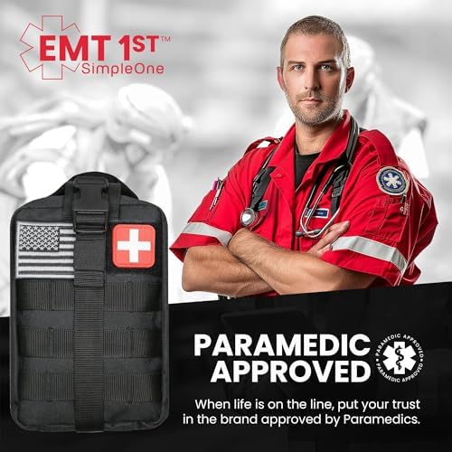 EMT 1st 250 Pcs Responder Emergency First Aid Kit with 30 Unique Items | Large First aid kit for car, Travel & Home with Mylar Blanket, Emergency Bag for Hiking, Camping, Backpacking and Outdoor
