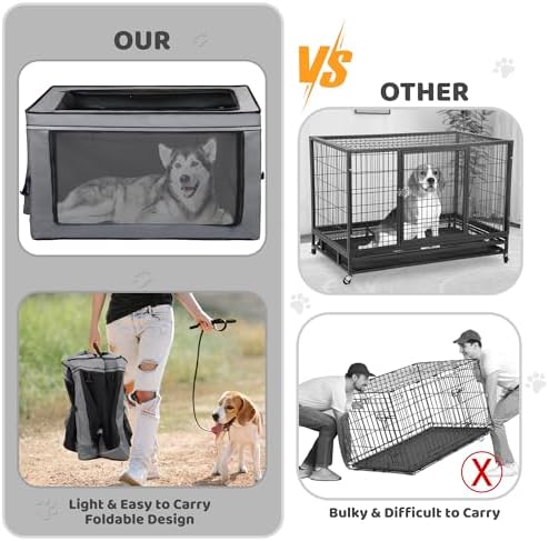 ZUKKA Collapsible Dog Crate for Medium Large Dogs Portable Waterproof Dog Crate Foldable Soft Kennel 3-Door and Mesh Windows for Indoor & Outdoor Travel,with Storage Bag