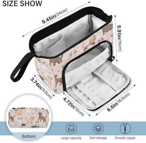 Emelivor Cute Pets Dogs Pink Print Pencil Case Large Capacity Pencil Pouch Bag with Compartmens Pen Organizer Portable Stationery Bag for School Office Men Women Adults