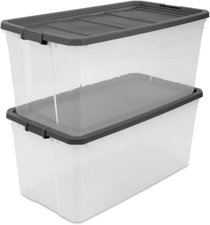 Sterilite Modular Stacker Box with Latching Lid, 200 Quart, 3-Pack | Clear Plastic Storage Bins - Stackable Organizing Container Boxes for Closet, Bathroom, and Office