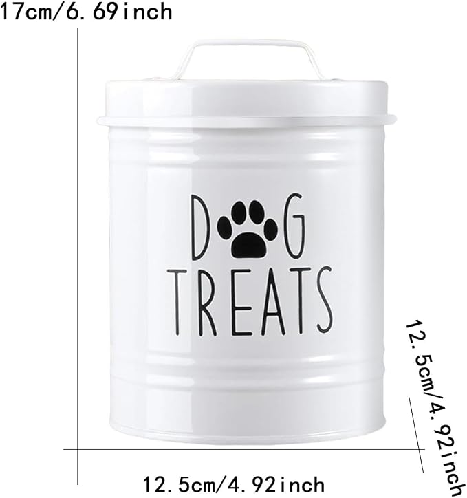 Sealed Storage Container Dog Food Organizer Pet Treat Storage Bin Airtight Metal Jar Rubber Seal Smooth Handle Compact Wide Opening Suitable for, White