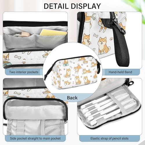 Emelivor Cute Pets Dog White Print Pencil Case Large Capacity Pencil Pouch Bag with Compartmens Pen Organizer Portable Stationery Bag for School Office Adults College Teens