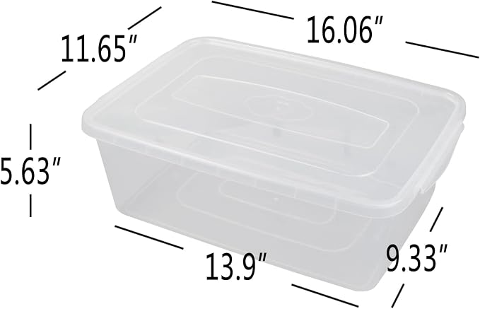 16 Quart Clear Storage Bin, Plastic Tubs with Lids Storage, 2-Pack | Full Transparent Container, Stackable, Durable Box, Food Container, Organizer Bin, Shoe Box, Proofing Container