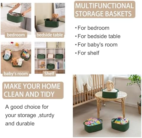OIAHOMY 3 Pack Storage Baskets for Shelves Cotton Rope Storage Bins Green | Woven Baskets for Storage Nursery Storage Basket with Handles Baskets for Organizing Small Baskets Gift Baskets Empty