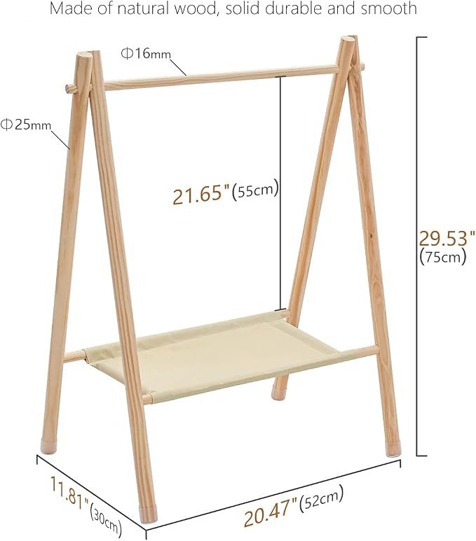 Garment Rack for Pets/Dolls/Baby, Hanger Rack, Dress up Storage, Clothes Organizer, Wooden (Beige, Medium)