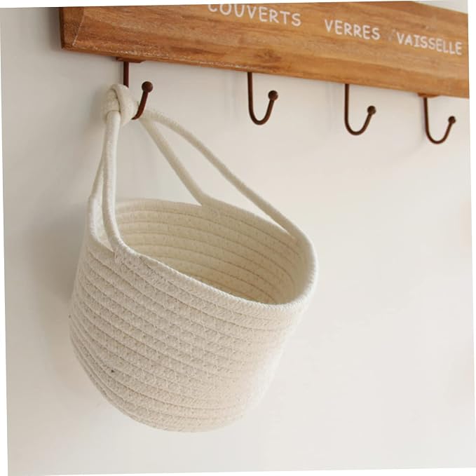 Woven Cotton Rope Storage Basket 7.08 in Round Hanging Basket Nursery Hanging Organizer for Toys Books Clothing Sundries Kids Play pack