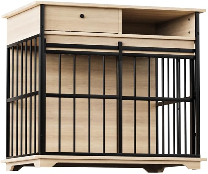 Dog Crate Furniture with Storage Drawer and Side Compartment for Indoor Living Rooms, Home Offices, and Outdoor Patios
