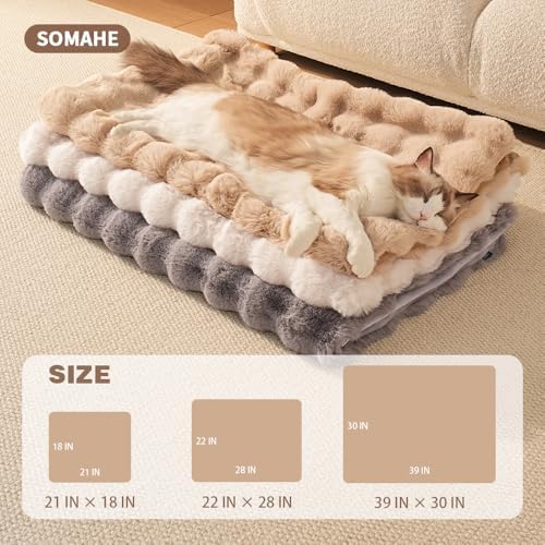 SOMAHE Soft Faux Fur Cat Blanket, Washable, Small 22x18 Latte Coffee