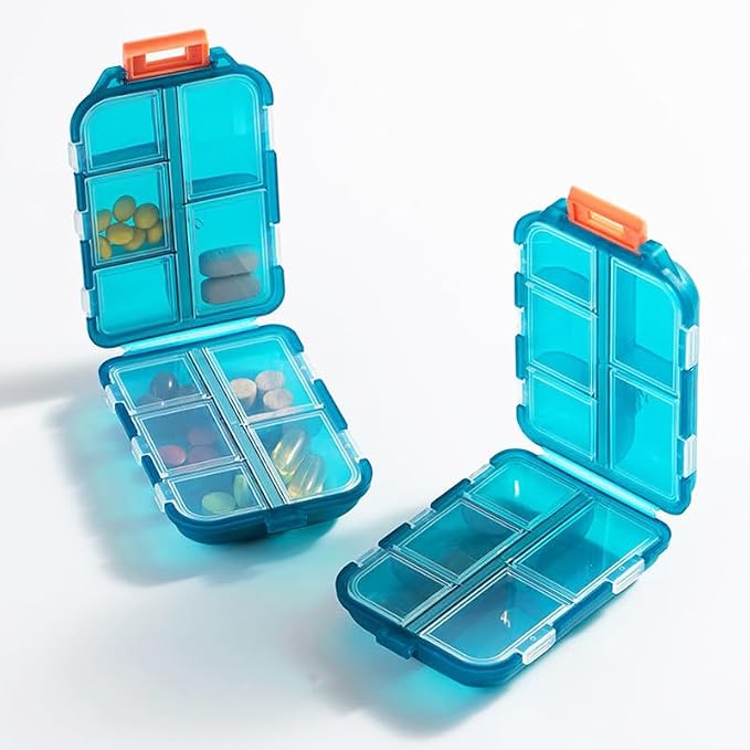 Daily Travel Pill Case Organizer Small 10 Compartment Medicine Box | Compact Purse Portable Pill Reminder Dispenser, Perfect for On-the-Go Pocket Storage Vitamin, Fish Oil, Calcium Tablet, Green