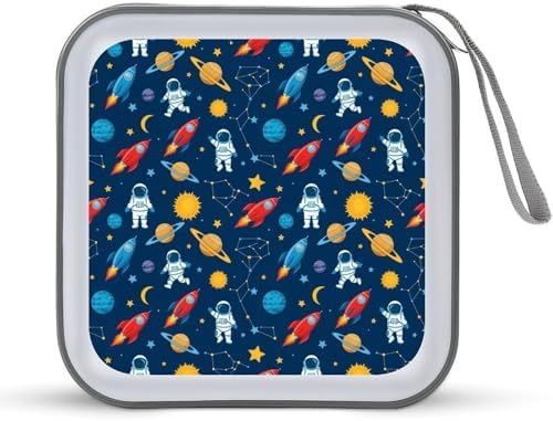 Portable CD Storage Case for 40 Discs Outer Space Pattern, Hard Shell Binder with Handle, Protective Organizer for Car Office Travel