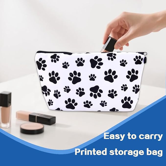 Dog Cat Paw Print Makeup Bag For Pet Lovers Cosmetic Bag for Daughter Son Birthday Christmas Gifts for Friend Travel Toiletry Zipper Pouch Dog Cat Footprint Organizer Bags Travel Accessories