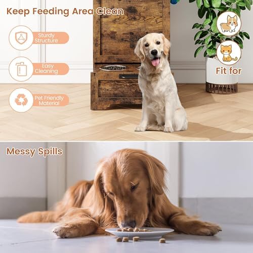 Elevated Dog Feeding Station – 2 Bowls, Storage Cabinet, Brown