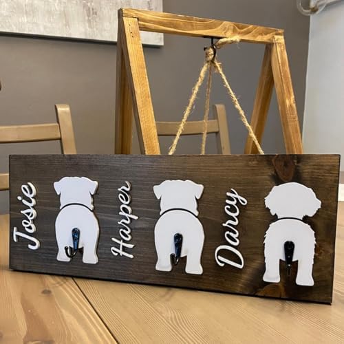 Personalized Dog Leash Holder Custom Dog Leash Holder Wood Leash Holder Leash Hanger Dog Name Leash Holder Laser Cut Leash Holder (7.25 * 16in/18 * 40cm/2dogs)