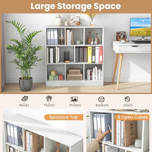 GIANTEX 8 Cube Bookcase, 4-Tier Freestanding Bookshelf w/ 8 Open Compartments, 2 Anti-Tipping Kits, Modern Display Cabinet, 41" Wood Cubby Storage Organizer for Living Room, Bedroom, White