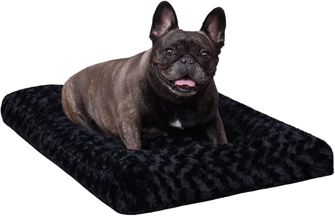 KSIIA Washable Dog Bed Small Dog Crate Bed Deluxe Plush Mat 23"x18" Black | Deluxe Plush Comfy Kennel Pad, Anti-Slip Bottom,Deep Sleeping Mat for Small Dogs,Machine Washable for Easy Cleaning