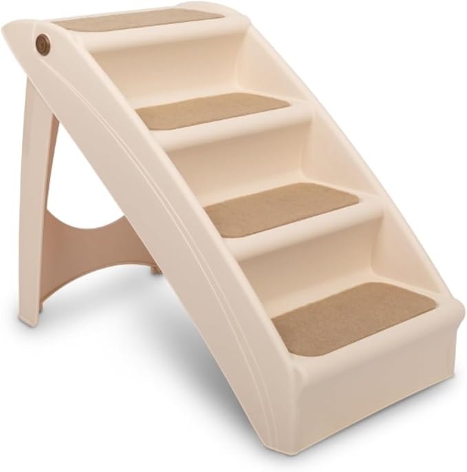 PetSafe CozyUp Folding Dog Stairs - Pet Stairs for Indoor/Outdoor at Home or Travel - Dog Steps for High Beds, Sofa with Siderails, Non-Slip Pads - Durable, Support up to 200 lbs - Extra Large, Tan | Portable & Foldable 4-Step Stairs, Non-Skid Feet, Si...