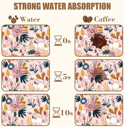 Dish Drying Mat Pink Flowers Berries Leaves Coffee Bar Mat for Countertop Absorbent Hide Stain Rubber Backed Dish Drainer Rack Pad Espresso Machine Dining Room Decor 15.7 x 23.6 Inch