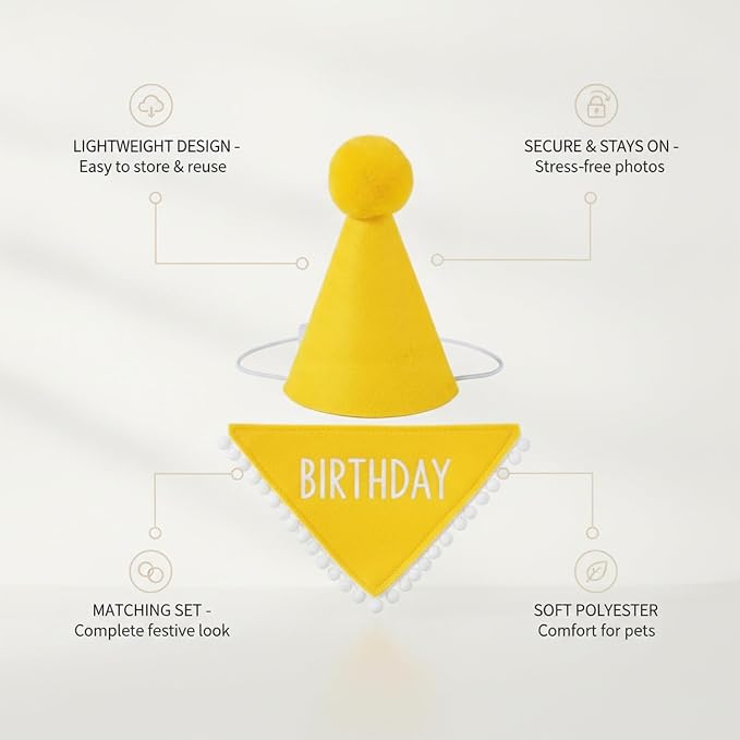 Adjustable Dog Birthday Hat and Bib Set, Soft Pet Costume Accessory for Small to Medium Dogs