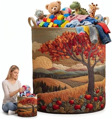 Large Quilted Clothes Hamper, Cozy Farmhouse Storage Basket for Laundry Toys Bedding Towels in Bedroom Bathroom(20" x 28")