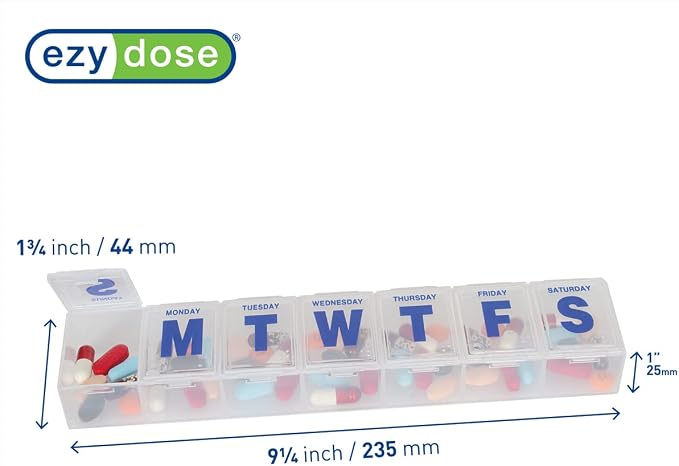 EZY DOSE Weekly (7-Day) Pill Organizer, Vitamin Case and Medicine Box, Clear Lids, 2X-Large