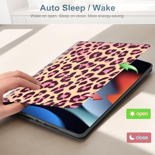 for Samsung Galaxy Tab A9 8.7 Inch 2023 (SM-X110/X115/X117) Tablet Protective Cover with Adjustable Stand and Magnetic Auto Wake/Sleep,Leopard Print