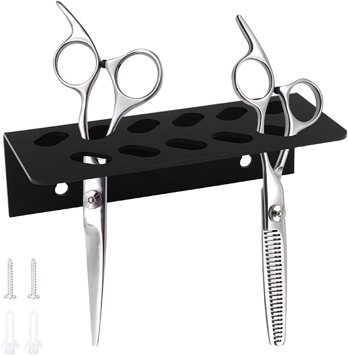 AHANDMAKER 2 Pack Acrylic Wall Mounted Scissor Holder Salon Shear Organizer for Salon Stylist Hairdressing Dog Grooming Tool Storage Shop Office Home Decor, Black