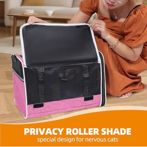 Cat Carrier for Travel, Soft-Sided, Top Loading, Privacy Curtain, to 20 lbs | Medium Pet Carry Bag Anxiety Cat, Vet Visits Car Transport, Luggage Sleeve Suitcase Attachable Small Puppy Crate Kennel Pink