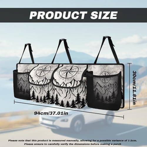 Mountain Peak Car Trunk Organizer Hanging Car Back Seat Storage Bag with 4 Large Pockets Multipurpose Collapsible Storage Bag Automotive Interior Accessories