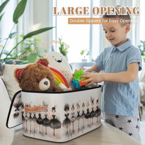Ballerina Collapsible Fabric Storage Bin with Lid | Storage Basket, Foldable, Waterproof, Handle, Large, Closet Organizer, Home, Cute Black Tutu Ballerina