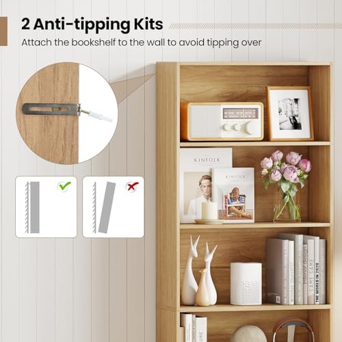 Giantex 6-Tier Bookcase Set of 2, 70" Tall Wooden Bookshelf, Freestanding Storage Organizer w/Open Shelves, Anti-Tipping Kits, Modern Floor Standing Display Shelves for Living Room,Natural