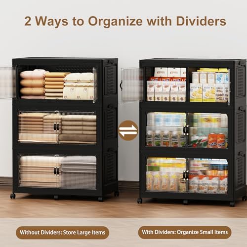 SAILUN 579Qt Stackable Storage Bins,Storage Cabinet with a Lid,3 Pack Black